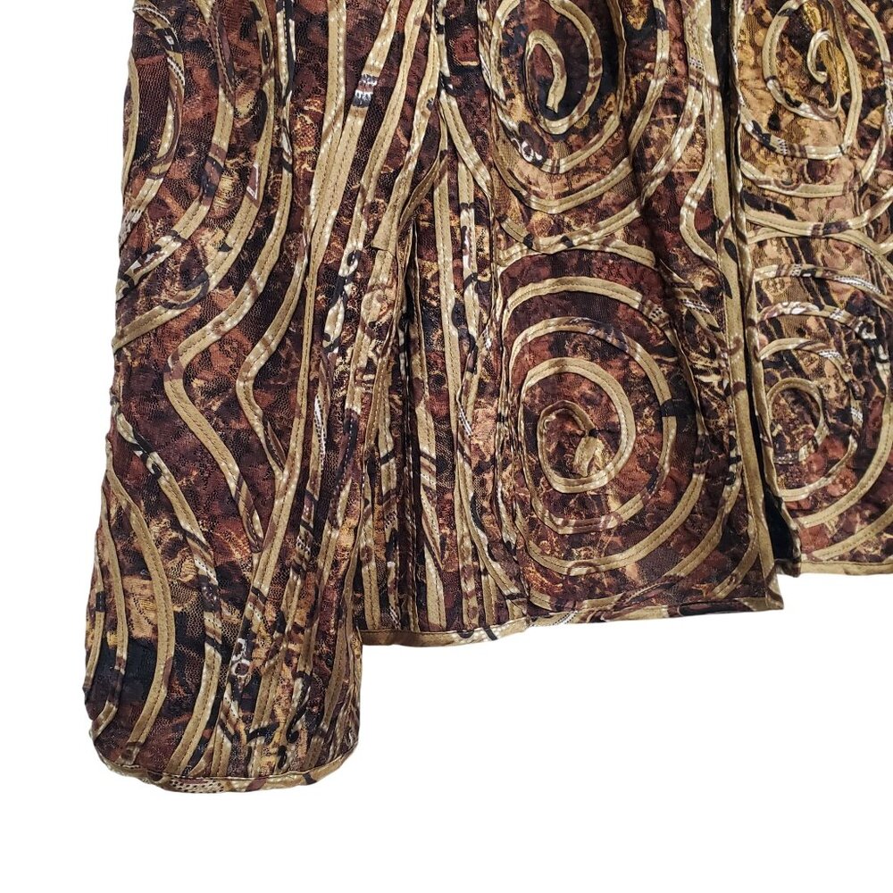 Chicos 3 Sz XL Jacket Abstract Swirl Patterned Open Front Nylon Silk Earth Tones - Picture 6 of 10